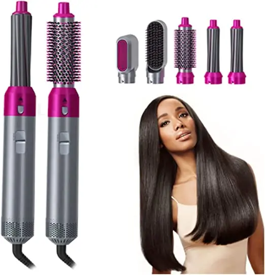 5 In 1 Electric Hair Dryer Brush | Blow Dryer Hair Comb Curling Wand Detachable Brush Kit Negative Ion Straightener Hair Curler ( Random Color) 
