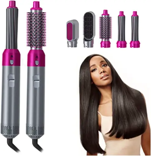 5 In 1 Electric Hair Dryer Brush | Blow Dryer Hair Comb Curling Wand Detachable Brush Kit Negative Ion Straightener Hair Curler ( Random Color) 